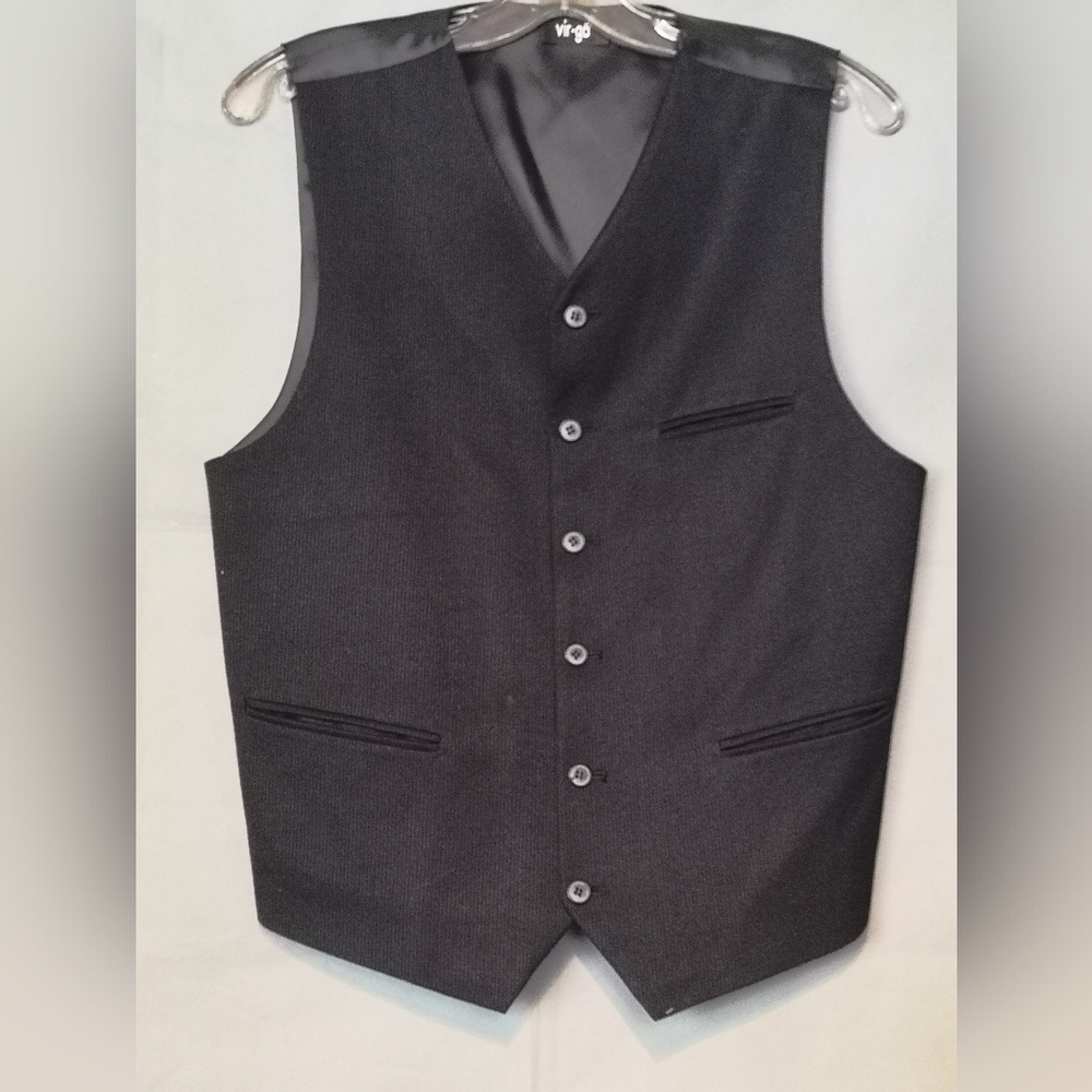 Vintage 90s Black Wool Striped Menswear-Inspired Tailored High V-neck Vest
